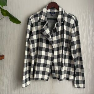 CHAPS Womens Black Gray Plaid Cotton Knit Moto Sweater Jacket Zip Size XL